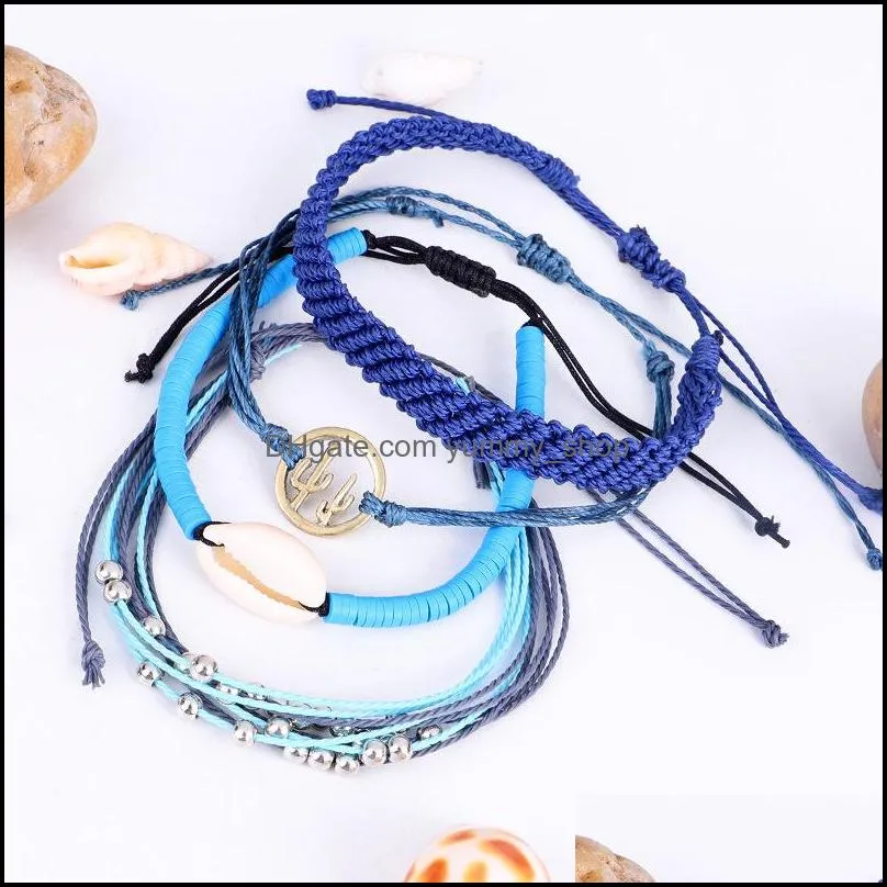 bohemian shell cactus rice bead bracelet bangle beach anklet jewelry handmade friendship braided rope bracelets for women men