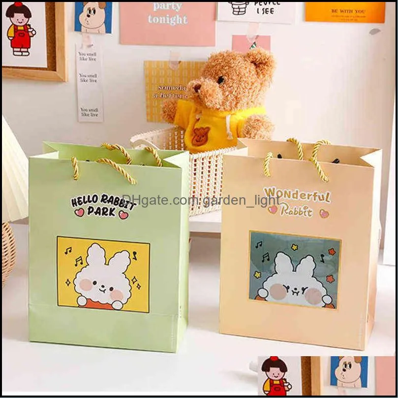 korean portable shopping bag cute cartoon pattern paper gift wrap portables kawaii bags packaging birthday party gifts bager storage vtm