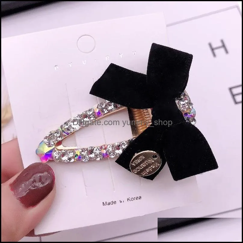 fabric bow hairclip rhinestone barrettes for women lady crystal hairpin boutique headwear hair accessories dhs m939f