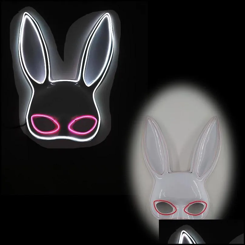 party masks luminous led mask cosplay rabbit costumes accessories sexy bunny half face women mask for stage performance carnival show