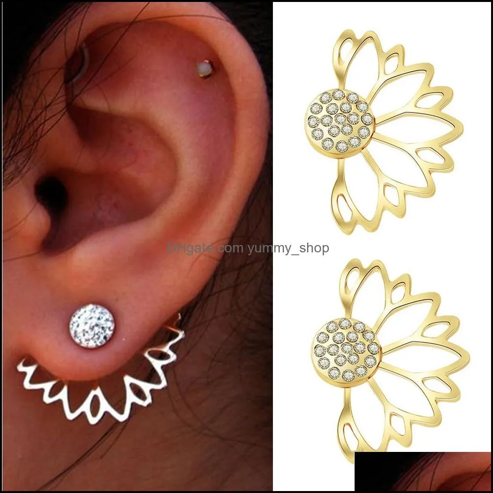  lotus stud earrings angel wings lotus flower earring geometry hoop behind earrings crystal simple chic stud ear for women and