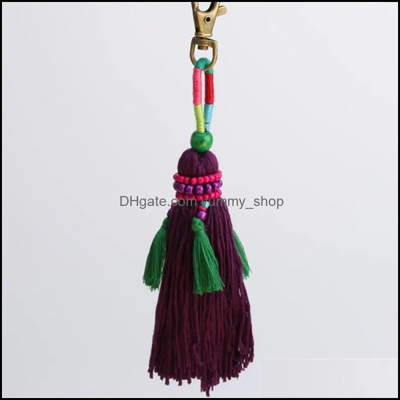 bohemia pompom keychain tassel multicolor plush ball key rings for women charm gift car pendant bag accessories y445z