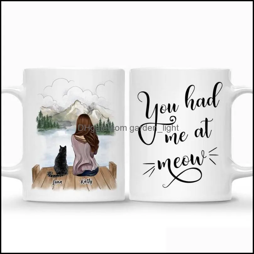 mugs girl and cat man couple pet personalized mug coffee cups gift for family diy choose hair skin clothes 11/15 oz rr2005