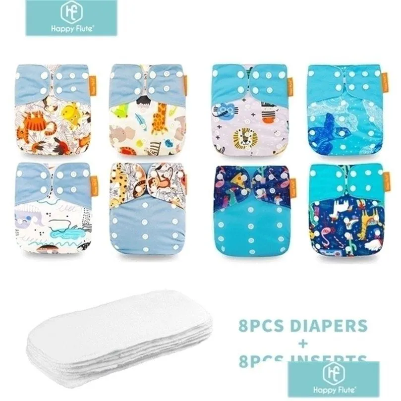 cloth diapers happyflute 8 diapers8 inserts baby one size adjustable washable reusable nappy for girls and boys 221107