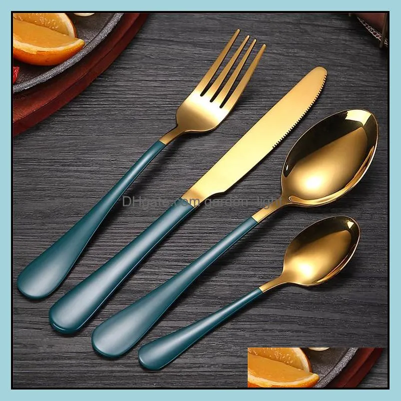 green gold tableware cutlery set 24pcs stainless steel box forks knives spoons dinner kitchen spoon holiday gift dinnerware sets
