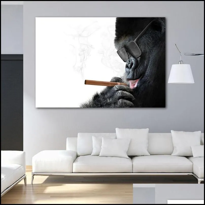 monkey smoking posters black and white wall painting for living room home decor animal canvas pictures no frame