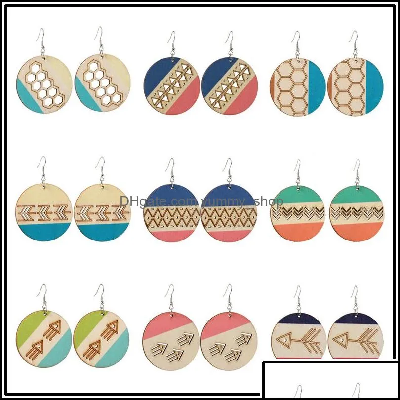  geometric wooden earrings charm for women color matching punk jewelry dangle earring wholesale