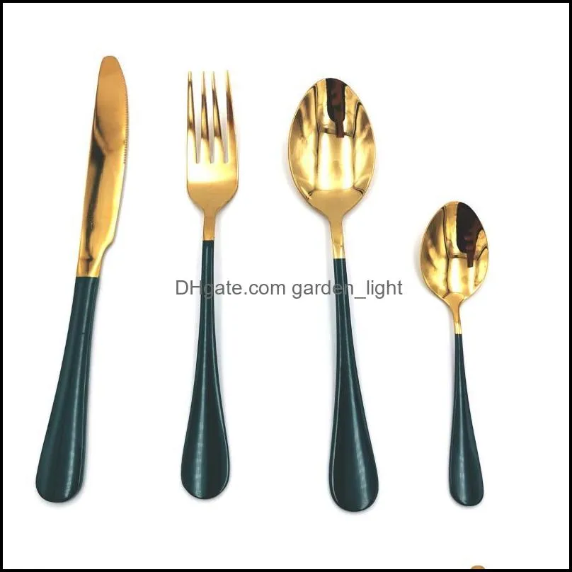 green gold tableware cutlery set 24pcs stainless steel box forks knives spoons dinner kitchen spoon holiday gift dinnerware sets