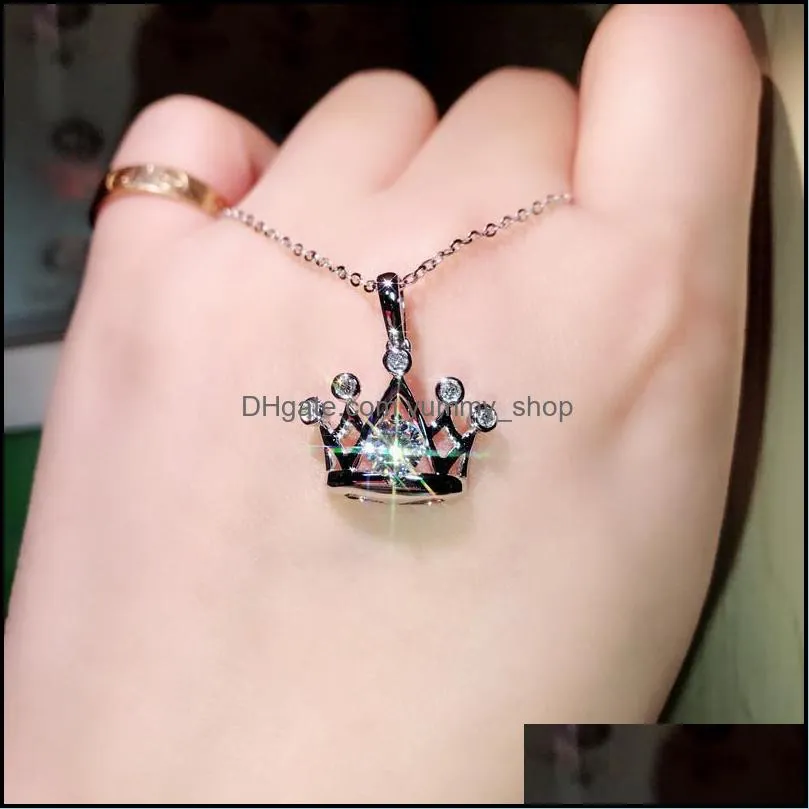 classic 925 silver crown pendant necklaces shiny moissanite female fashion wedding engagement jewelry women necklace