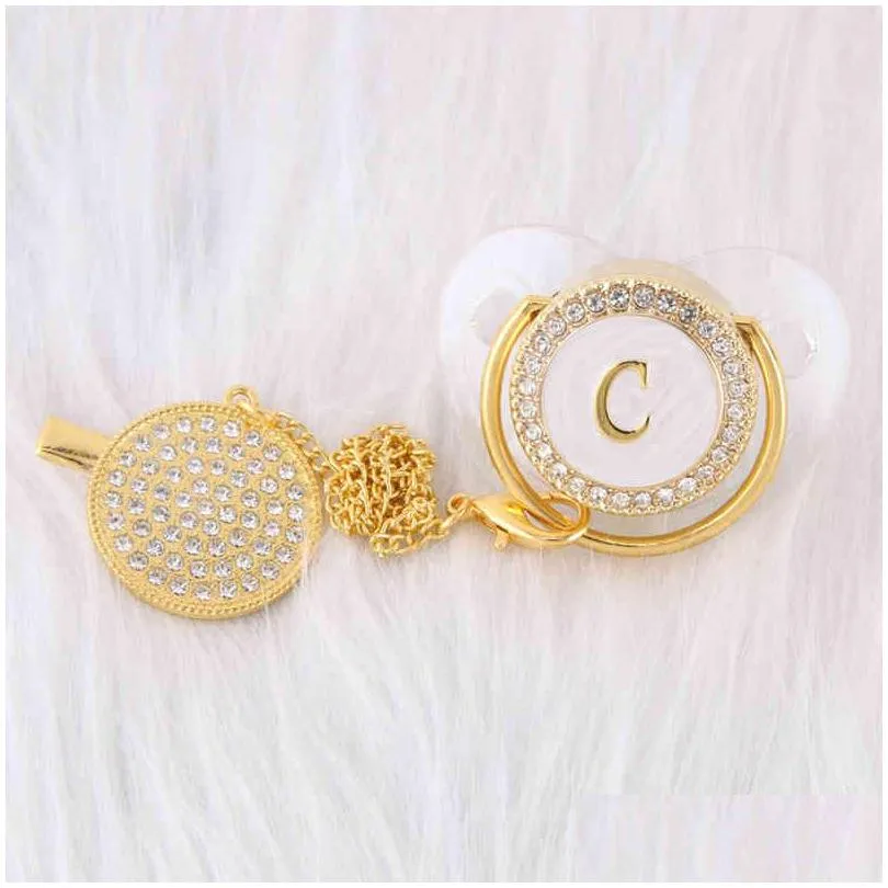 012 months luxury 26 initials rhinestones transparent bling baby pacifier and chain clip chupete de bebe bpa dummy nipples