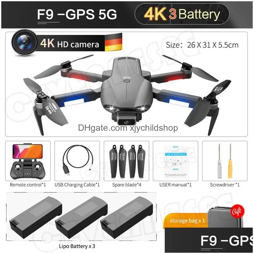 f9 gps drone 6k dual hd camera professional aerial pography brushless motor foldable quadcopter rc distance 2000m 220413