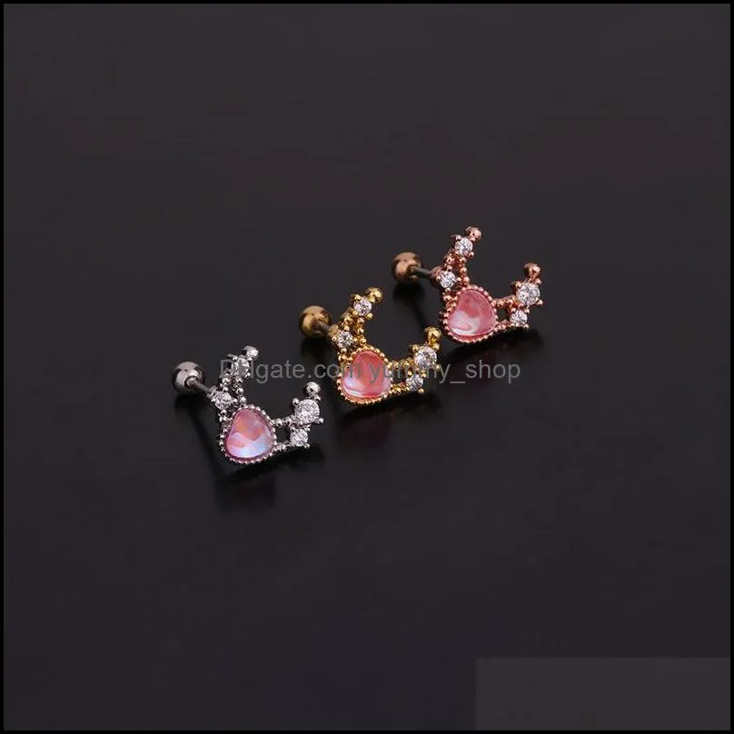 colorful zircon ear studs dangle earrings cz cartilage rose gold stud helix earring with ball back body piercing jewelry a82z