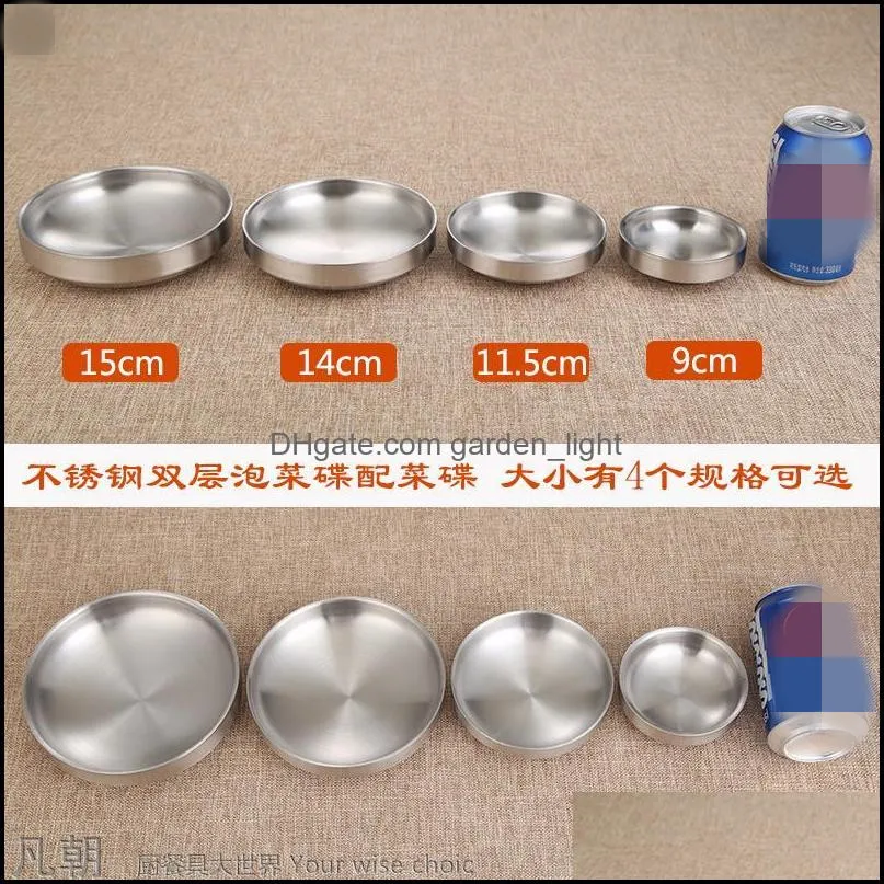 bowls stainless steel thickened double layer kimchi plate small bowl seasoning dipping with cold dishes bone korean tableware