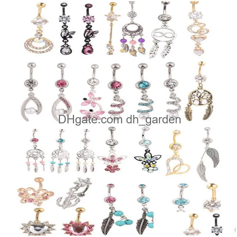 wholesales 20pcs mix style belly button ring body piercing dangle navel ring beach jewelry