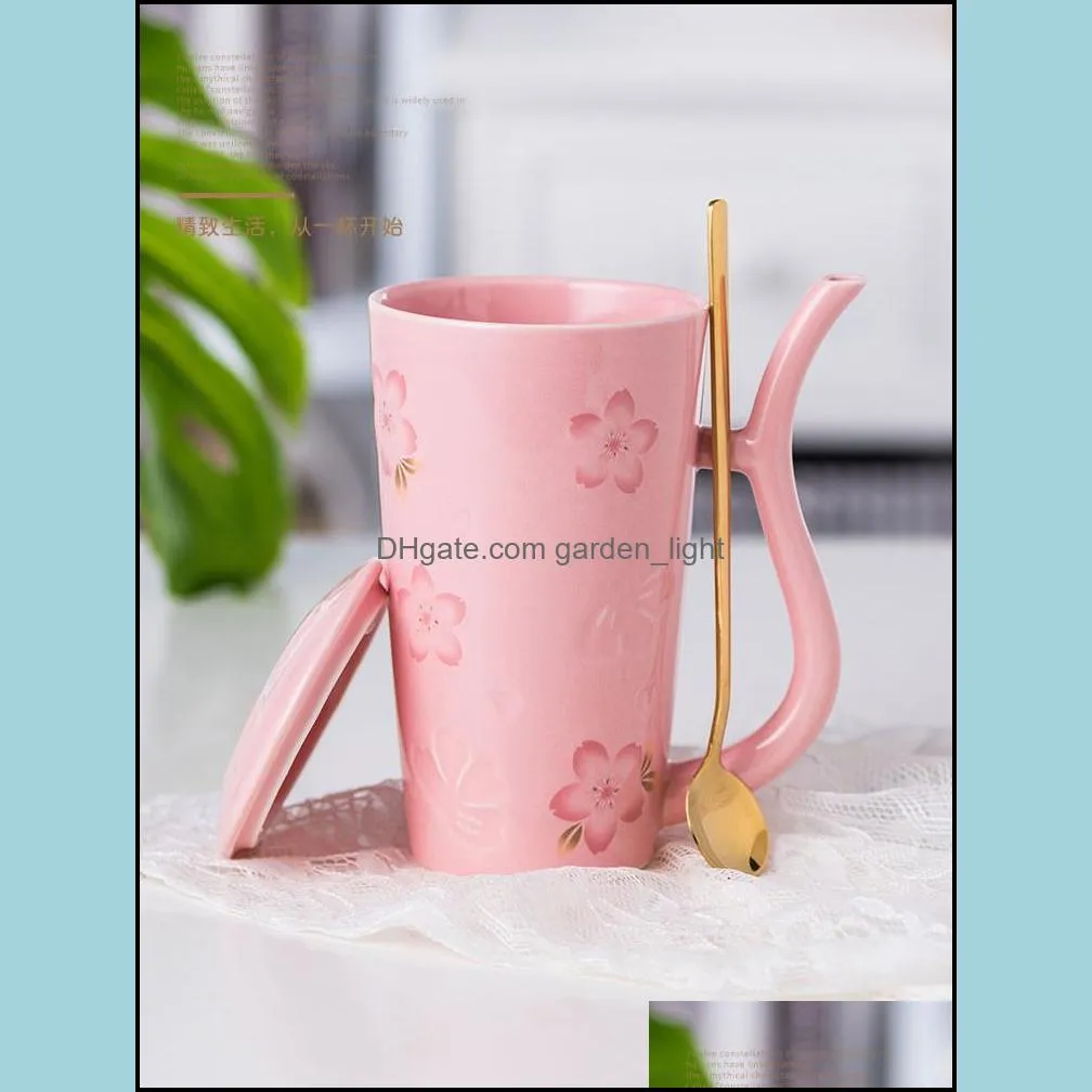 mugs ceramic mug colorful coffee cup set creative sakura with lid spoon cute water