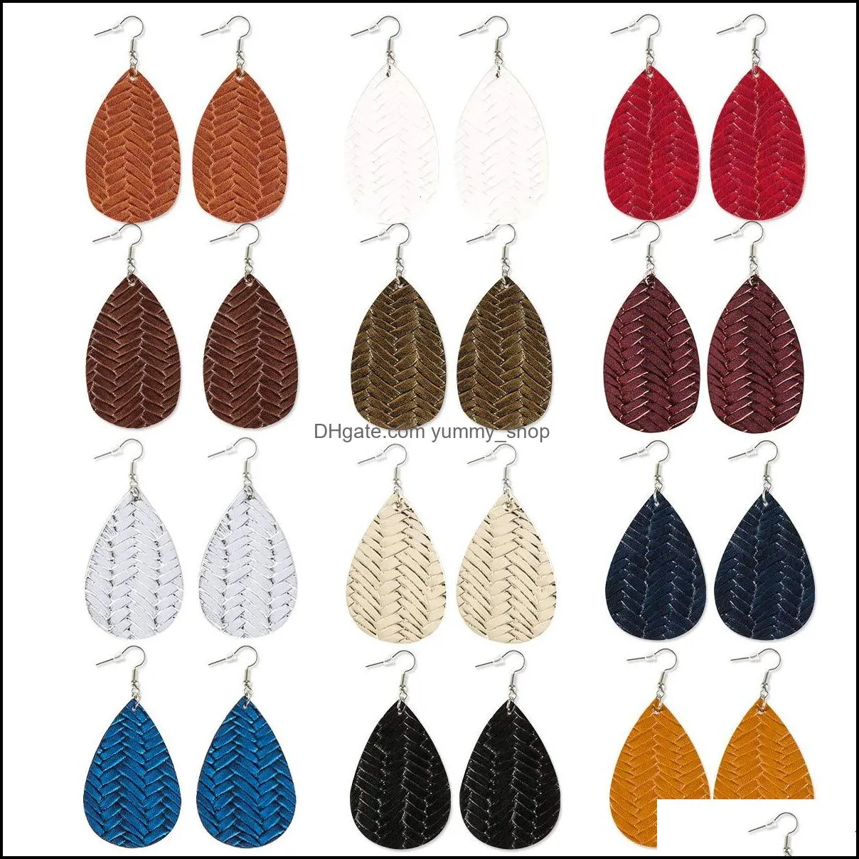 2019 soft pu leather earrings for women fashion woven pattern summer leather oval earring bohemian style women water drops jewelry