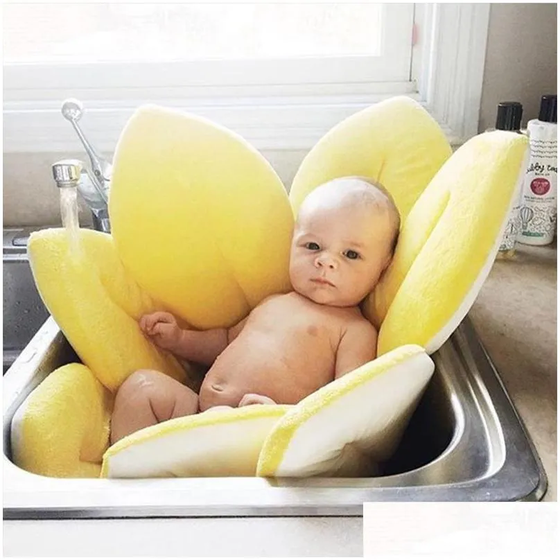 born baby bath tub pillows for baby blooming sink bath for infant shower flower play bath sunflower home cushion mat 210402