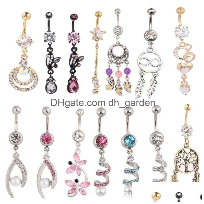 wholesales 20pcs mix style belly button ring body piercing dangle navel ring beach jewelry