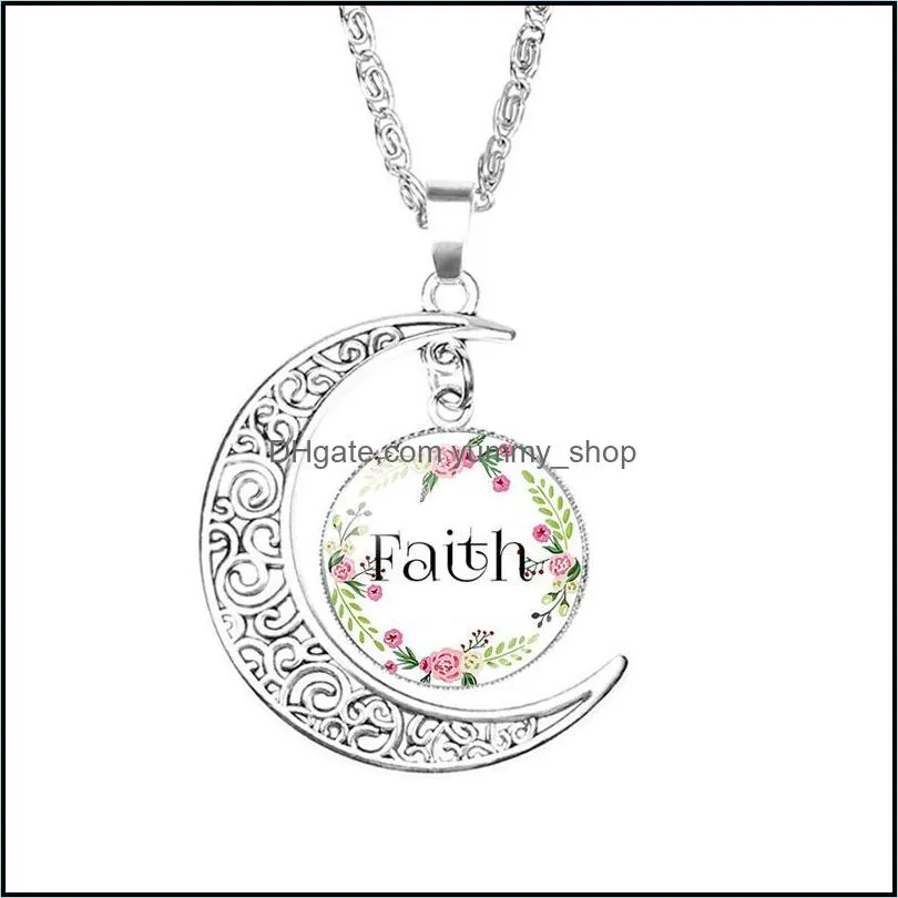 religion bible necklace jewelry for women fashion glass dream faith hope necklaces letter flower pendant chains dhs p373fa
