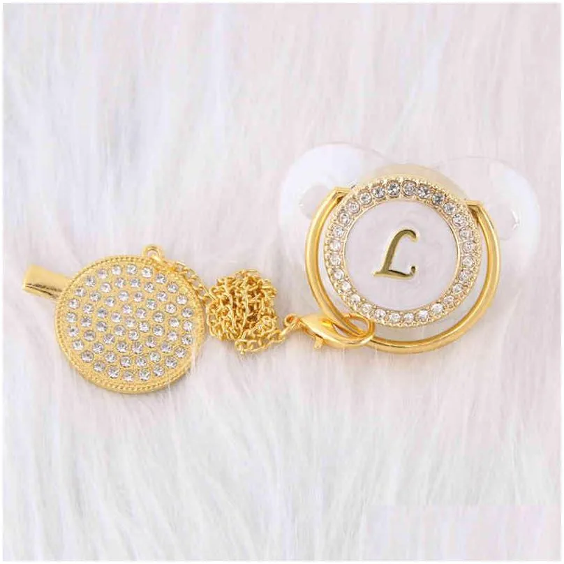 012 months luxury 26 initials rhinestones transparent bling baby pacifier and chain clip chupete de bebe bpa dummy nipples