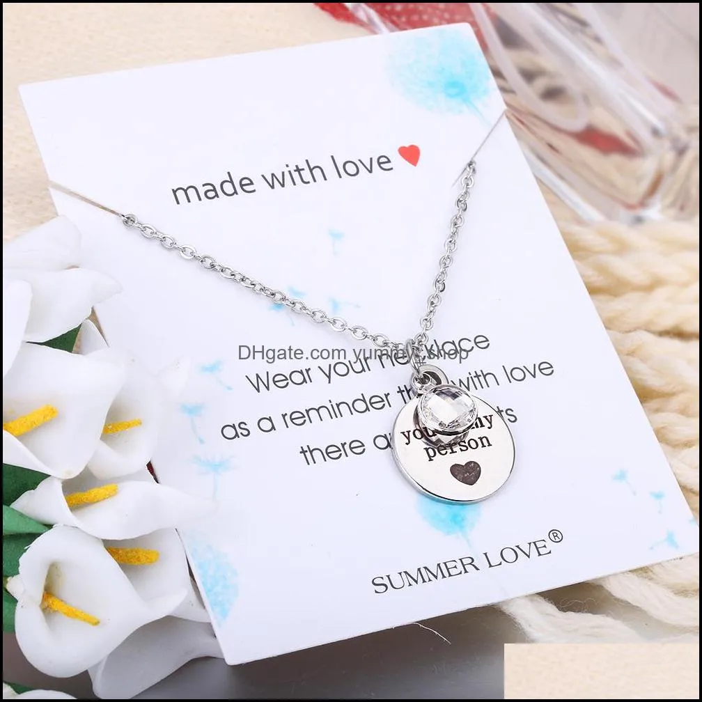  you are my person letters necklace round crystal birthstone pendants lover heart statement necklace for women friends