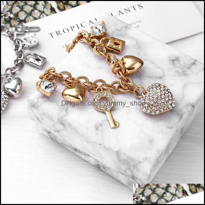 fashion rhinestone heart bracelet hip hop jewelry charm pendant bangle couple crystal bracelets valentines day gifts 2 colors
