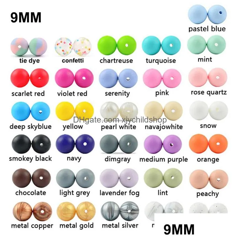 lofca 9mm 100pcs silicone teething beads teether baby nursing necklace pacifier clip oral care bpa food grade colorful 220602