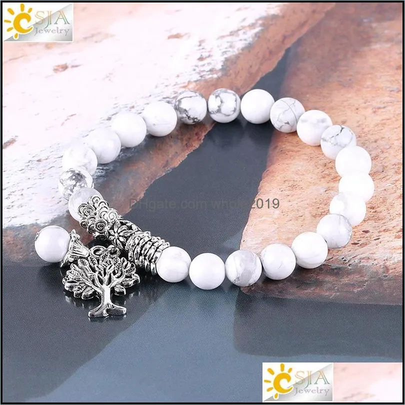 fashion round white howlite stone mala beads tree of life bracelets for men tibetan yoga healing power energy bracelet 1673 v2