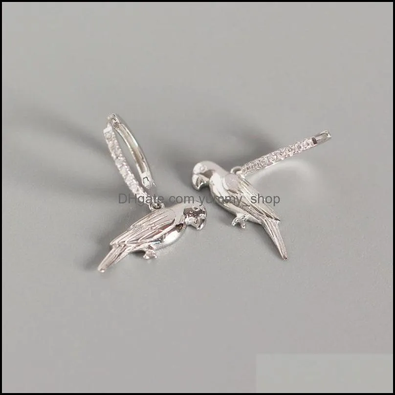 exquisite animal parrot pendant hoop earrings for women 100 pure 925 sterling silver zircon earring brinco jewelry yme557