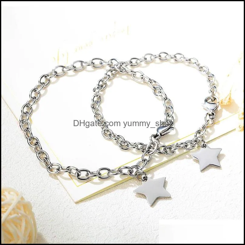 couple bracelet personalized stainless steel heart star round bracelet custom engraved name initials girl friendship customized jewelry