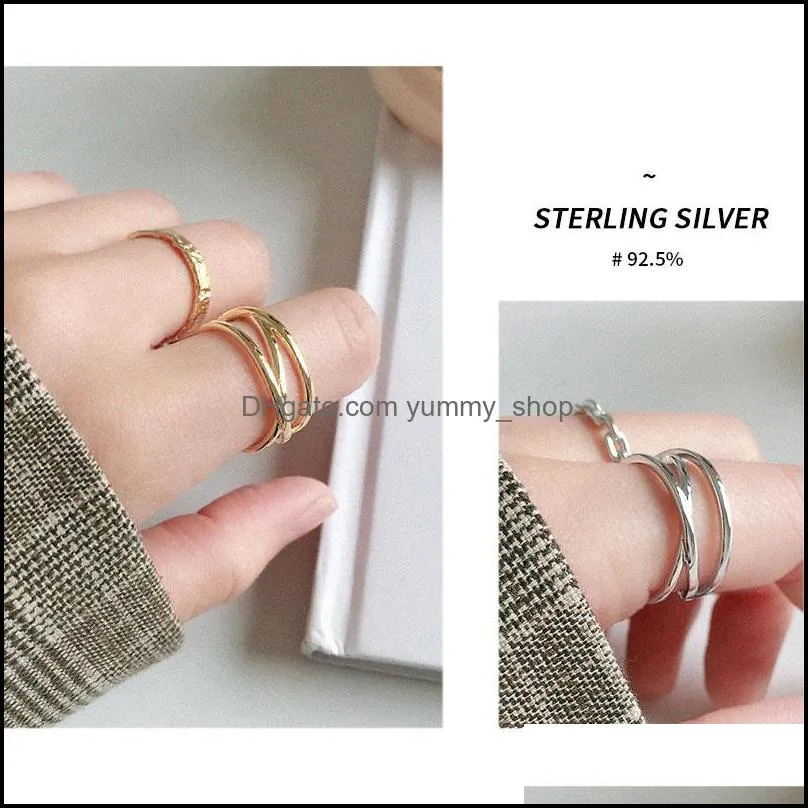 genuine 925 sterling silver open ring for women lady double layers letter x cross simple bague fine party jewelry ymr723