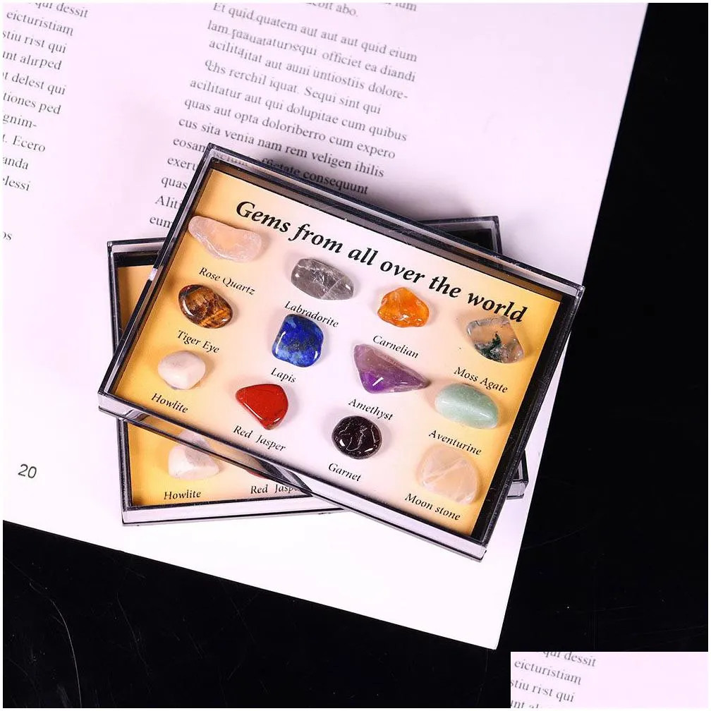 12 kinds of natural crystal mini collection arts gem mineral rock standard gift box teaching specimens novelty party gifts