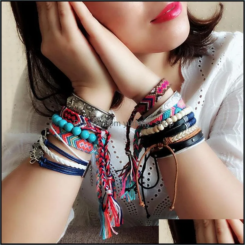 12 colors bohemian luxury designer jewelry women girls multicolor rope braided bracelet national style handmade adjustable bracelet