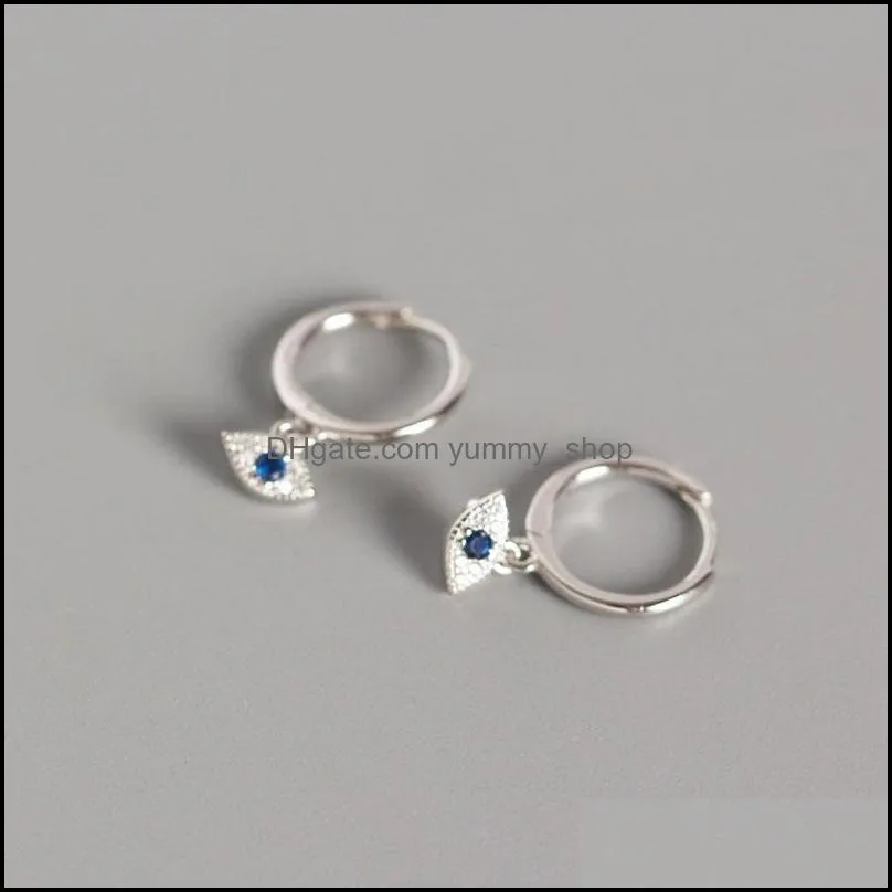 100 pure 925 sterling silver hoop earrings for women europe trendy mini zircon blue eye pendant small earring gift yme512