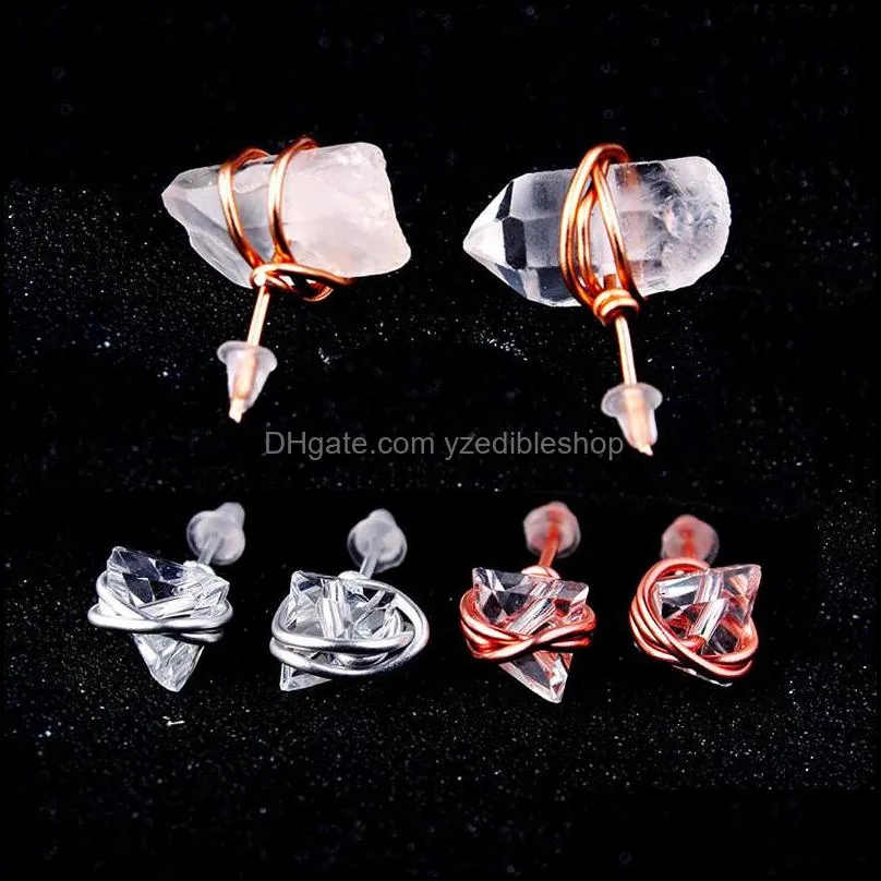 earring jewelry healing crystals quartz silver gold stud earring healing point women girls natural stone handmade earrings