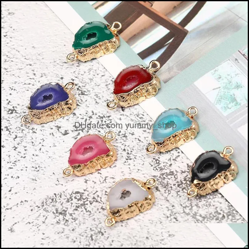 fashion designer resin stone hollow druzy charms colorful geometric stone 18k gold pated jewelry making for bracelet necklace