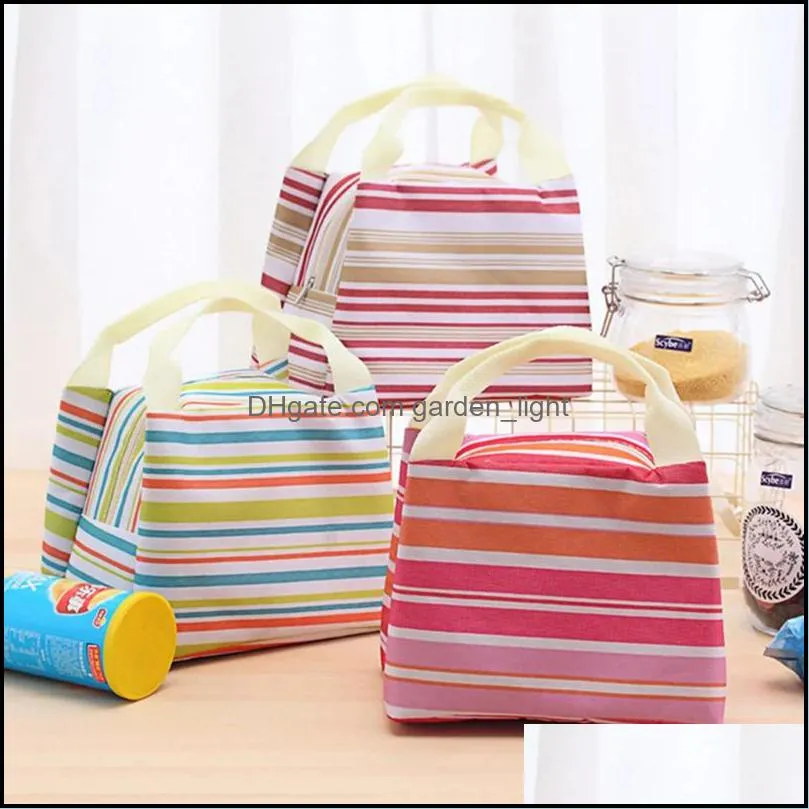 canvas stripe insulation bag lunch storage bags thermalinsulation portablebags travel picnic food lunchbox for women girl kids