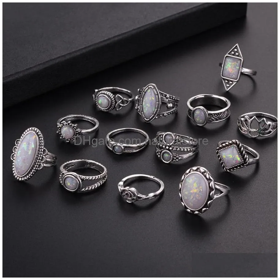 fashion rings set natural fire opal ring wedding retro jewelry 5.7 good gift for friend family