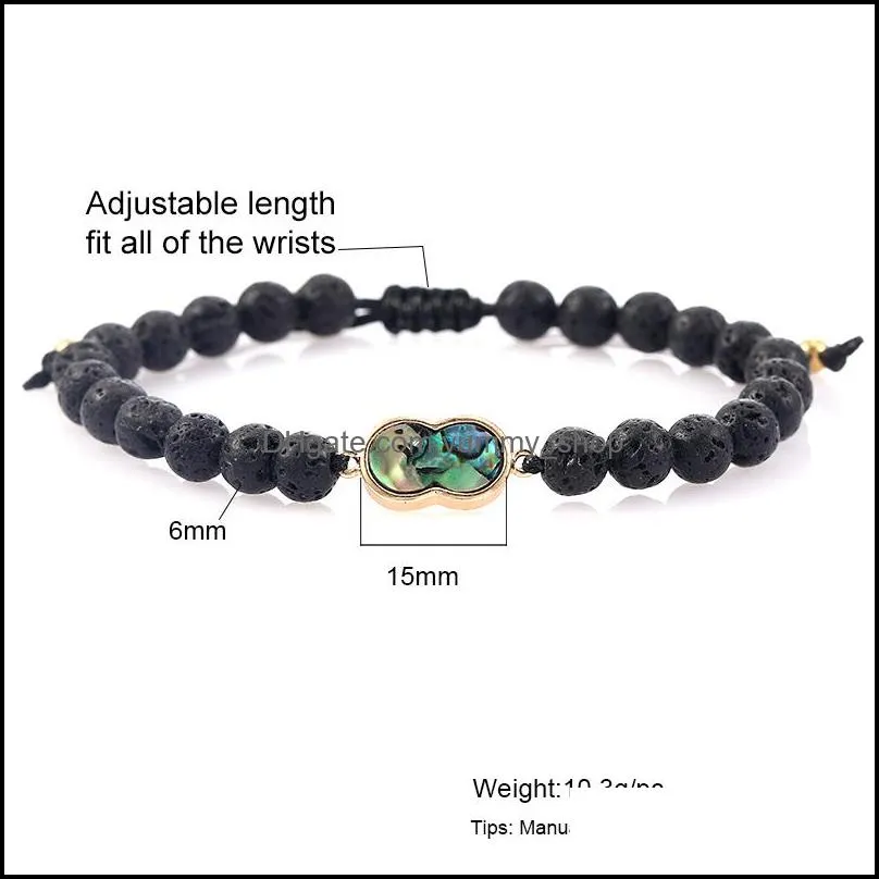 women mencross heart round shape natural abalone shell charm bracelet lava volcanic stone beads braided rope bracelets jewelry friends