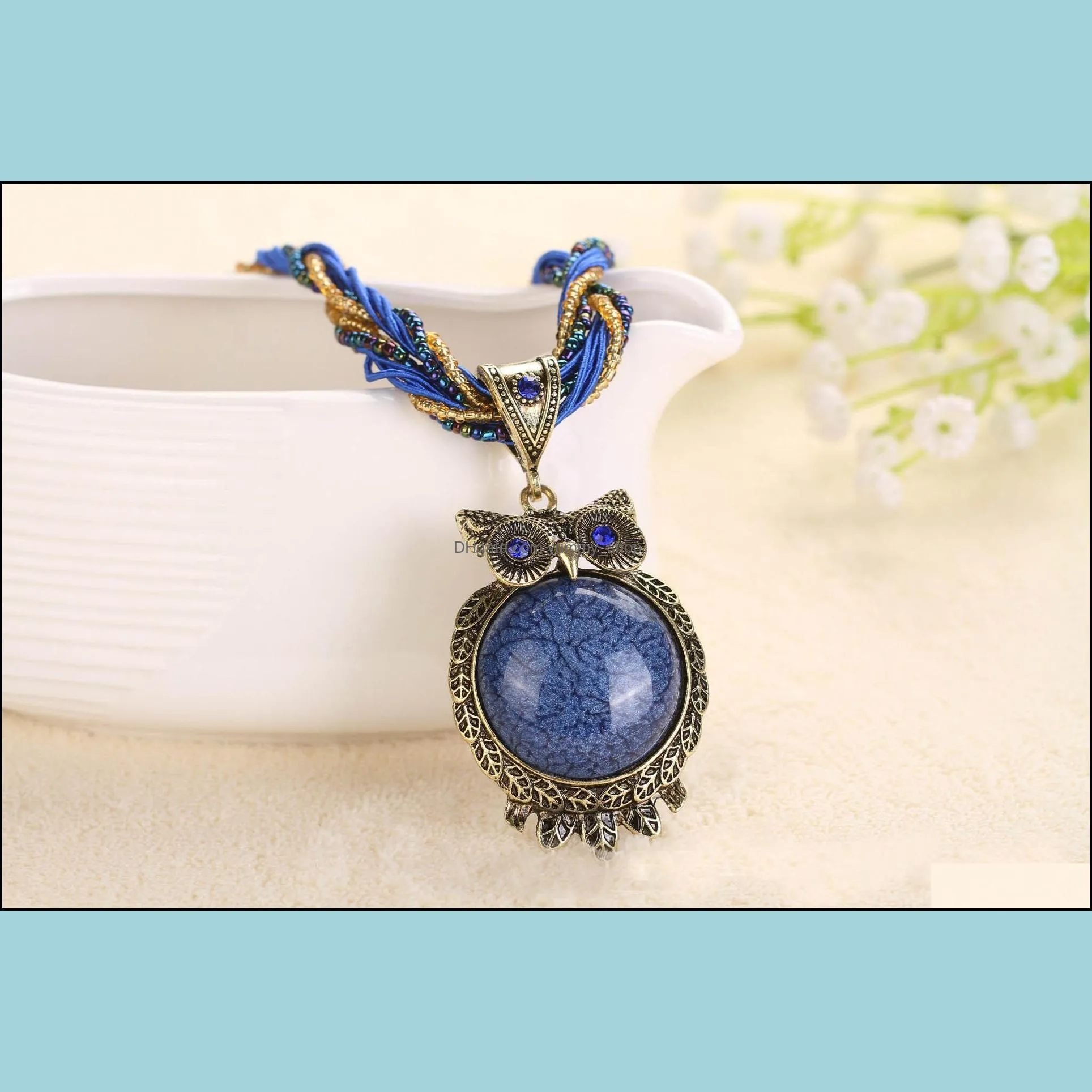 15 style bohemia owl gem copper crystal glass beads cord choker necklaces pendants necklace for women d786s