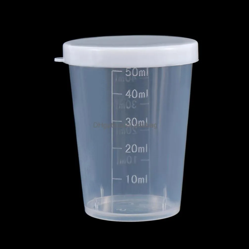 10pcs 50ml plastic transparent measure cups with white lids cap container liquid measure beaker