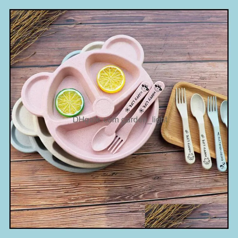 wheat straw plate cartoon baby kids storage containers tablewares sets dinnerware feeding foods dishes bowl set with spoon fork ecofriendly tableware