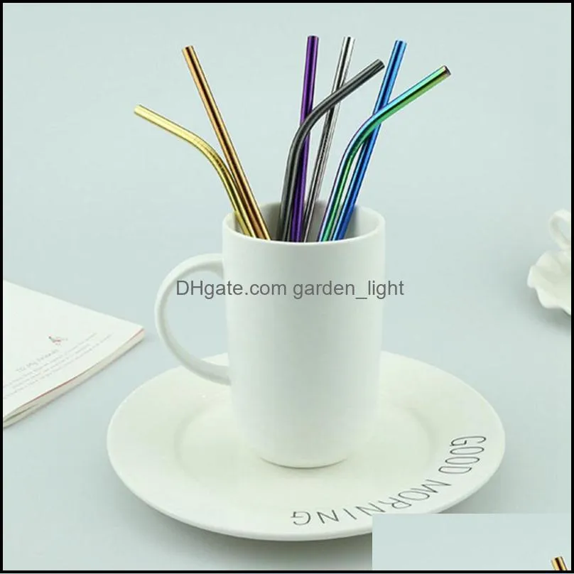 stainless steel straw sets colorful drinking straws with brush reusable metal straw barware cup tumblers accessories supplies