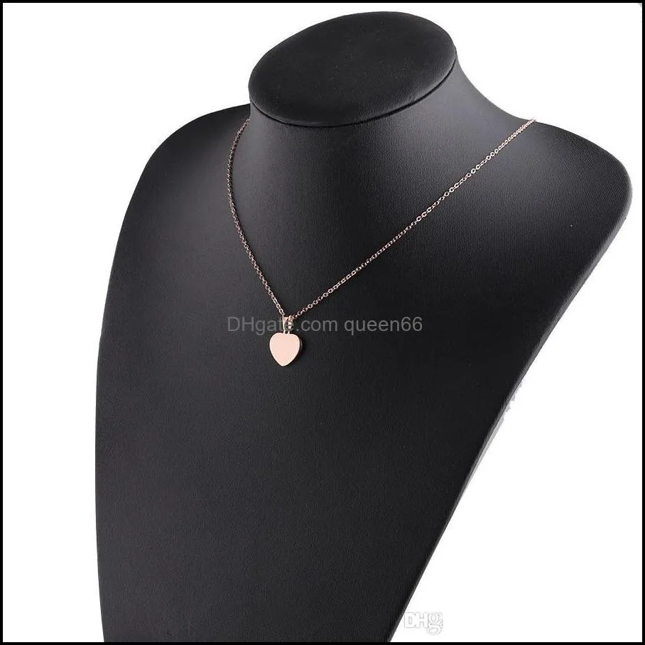 blank love heart pendant necklace stainless steel hearts charm necklace gold rose gold silver fashion jewelry for buyer own engraving