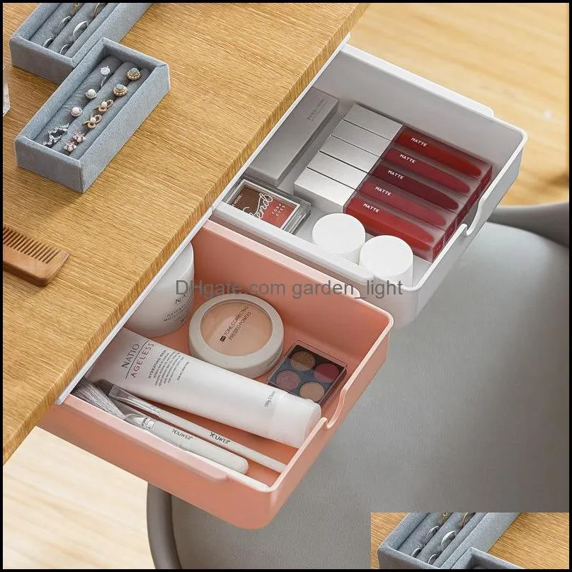 hanging container plastic drawers style storage organizer boxes punch adhesive makeup box under table desk drawer organizers