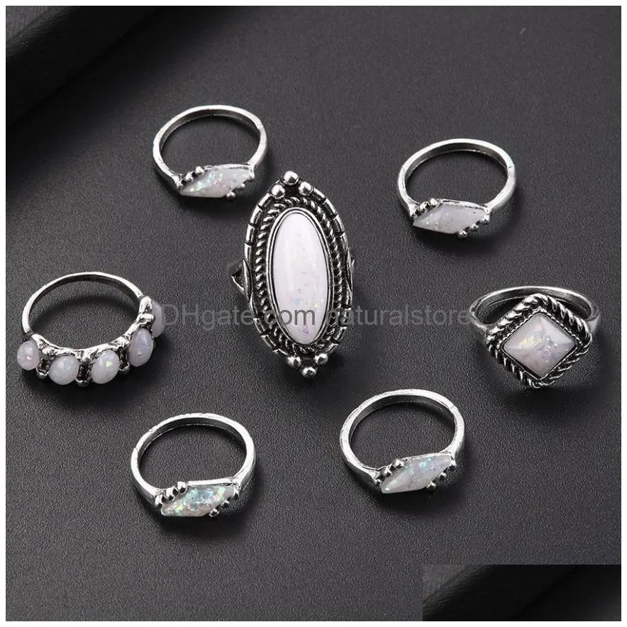 fashion rings set natural fire opal ring wedding retro jewelry 5.7 good gift for friend family