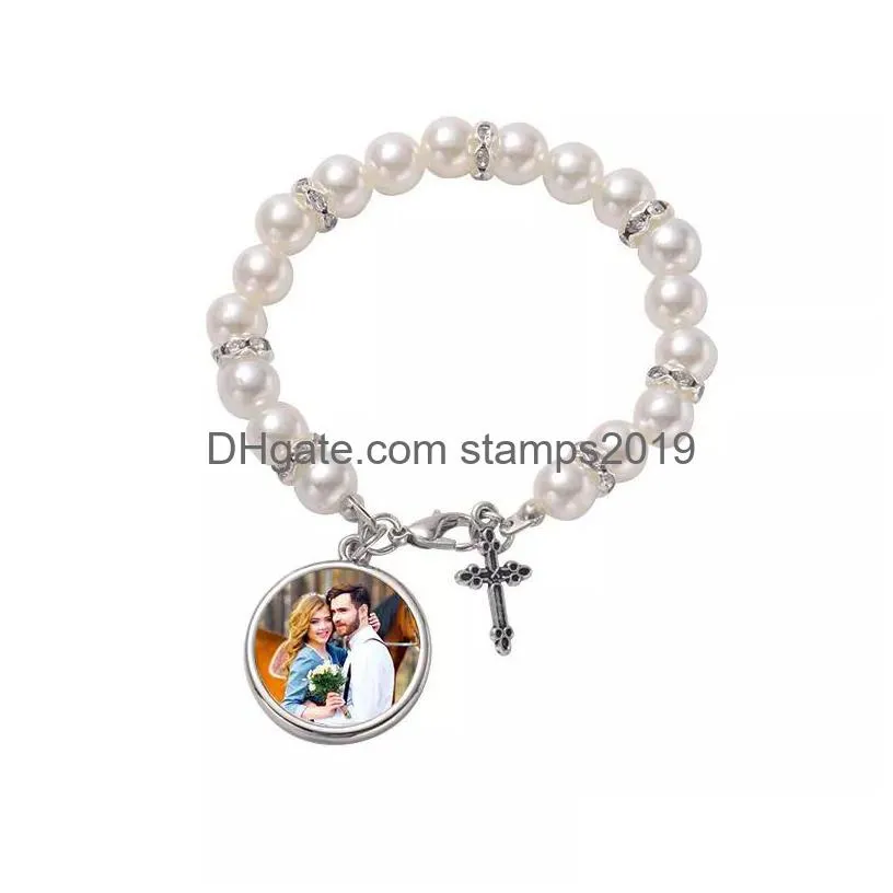 sublimation rosary bracelet zinc alloy blanks band bracelet party favor personalized double sided heat transfer diy gift