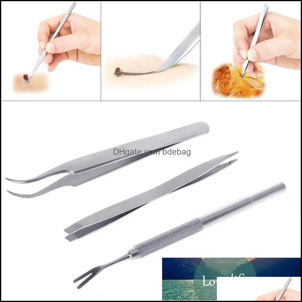 3pcs pet flea treatment tick removal tools set 2 in 1 stainless steel fork tweezers clip set for pet supplies