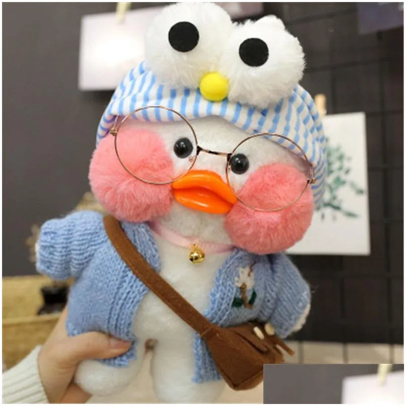 plush dolls 30cm pink duck yellow lalafanfan duck cafe girl plush toy cute kawaii lalafanfan doll wearing glasses wearing clothes toys gift