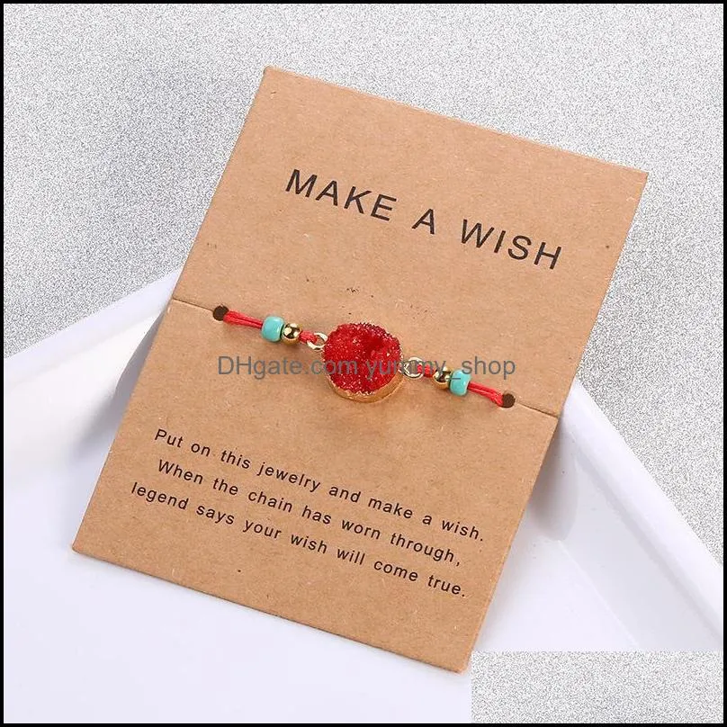 fashion druzy resin stone bracelet make a wish card wax rope braided bracelets womens korean jewelry gift